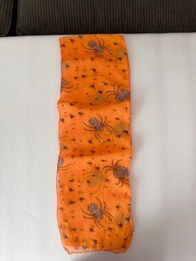 Halloween Orange Spider Print Sheer Scarf Lightweight Spooky Costume Chic Wrap